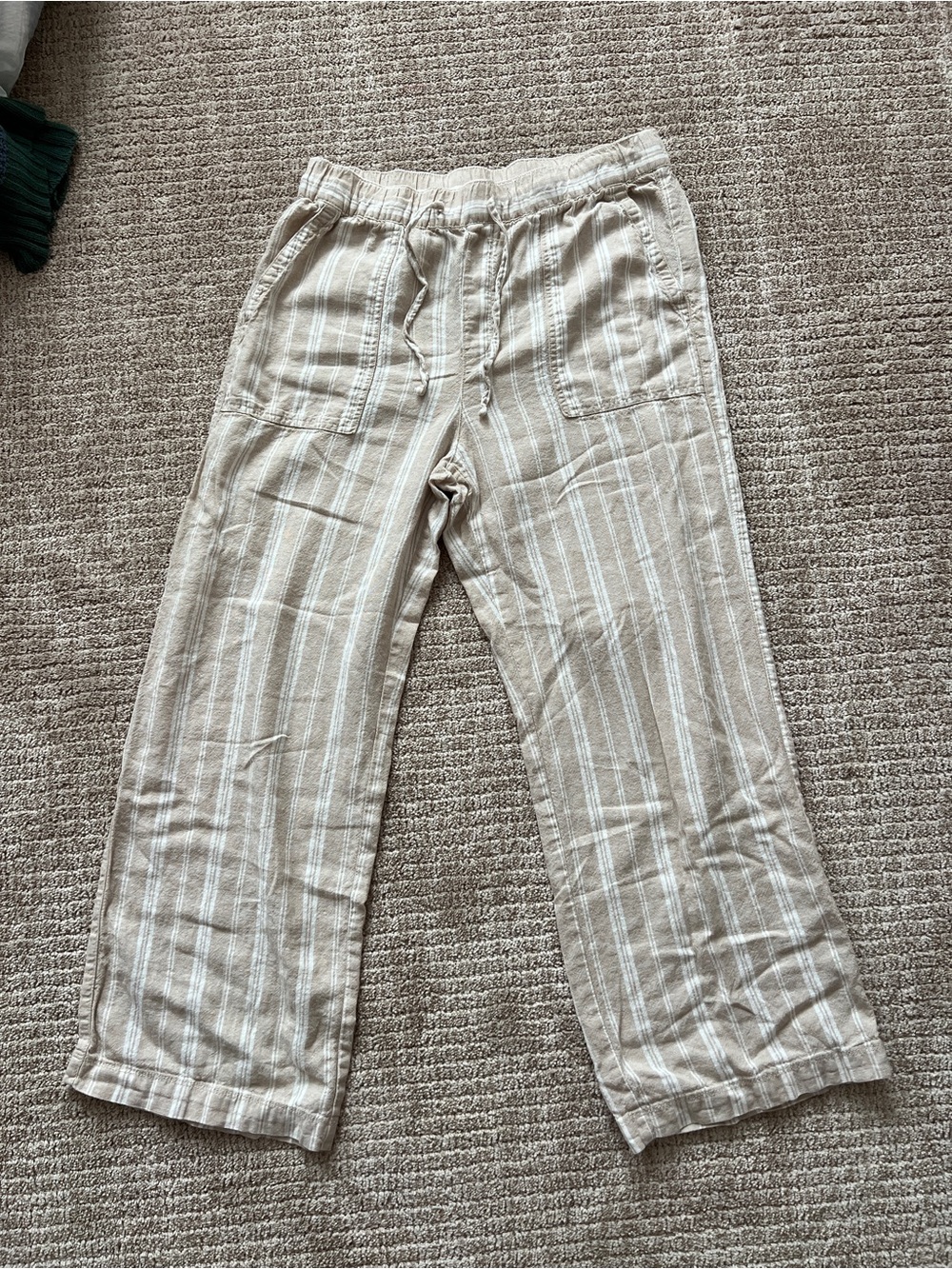 GAP Beige Striped Linen Drawstring Pants